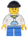 LEGO cty0438 White Hoodie with Blue Pockets, Blue Short Legs, Black Knit Cap