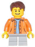 LEGO cty0440 Orange Jacket with Hood over Light Blue Sweater, Light Bluish Gray Short Legs, Reddish Brown Short Tousled Hair