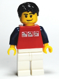 LEGO twn111 Red Shirt with 3 Silver Logos, Dark Blue Arms, White Legs, Black Short Tousled Hair